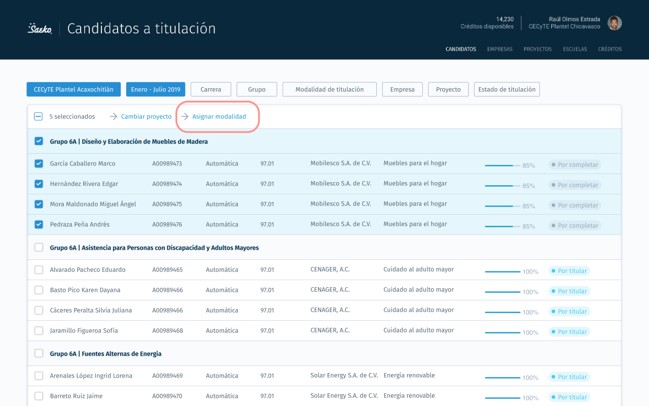 Asignar modalidad de titulación