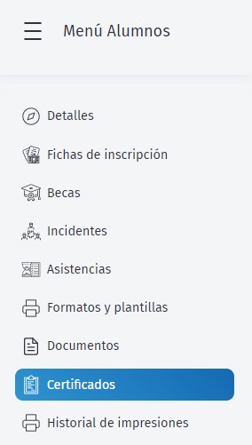 Menu certificados