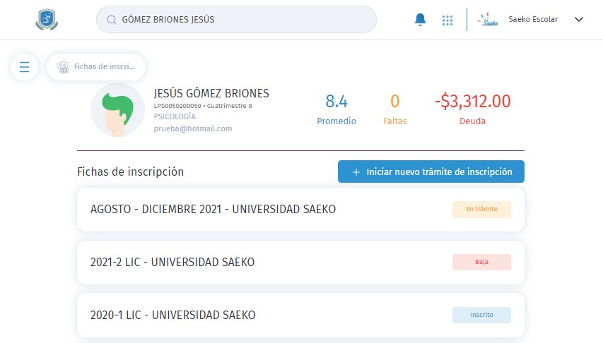 Fichas de inscripción 