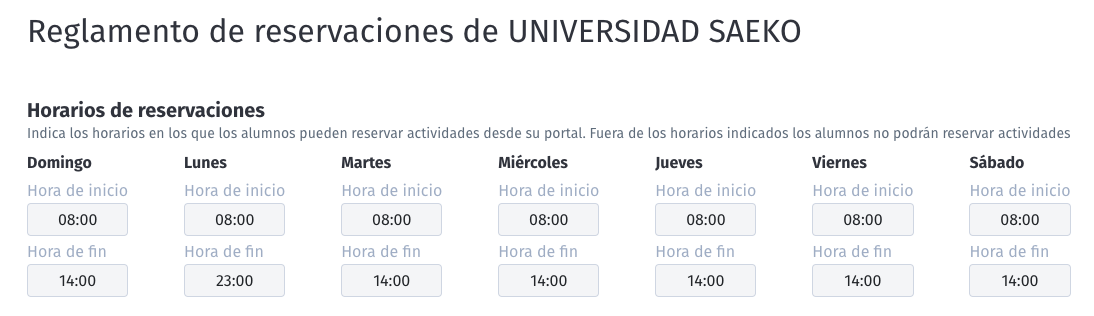 Horario configurar