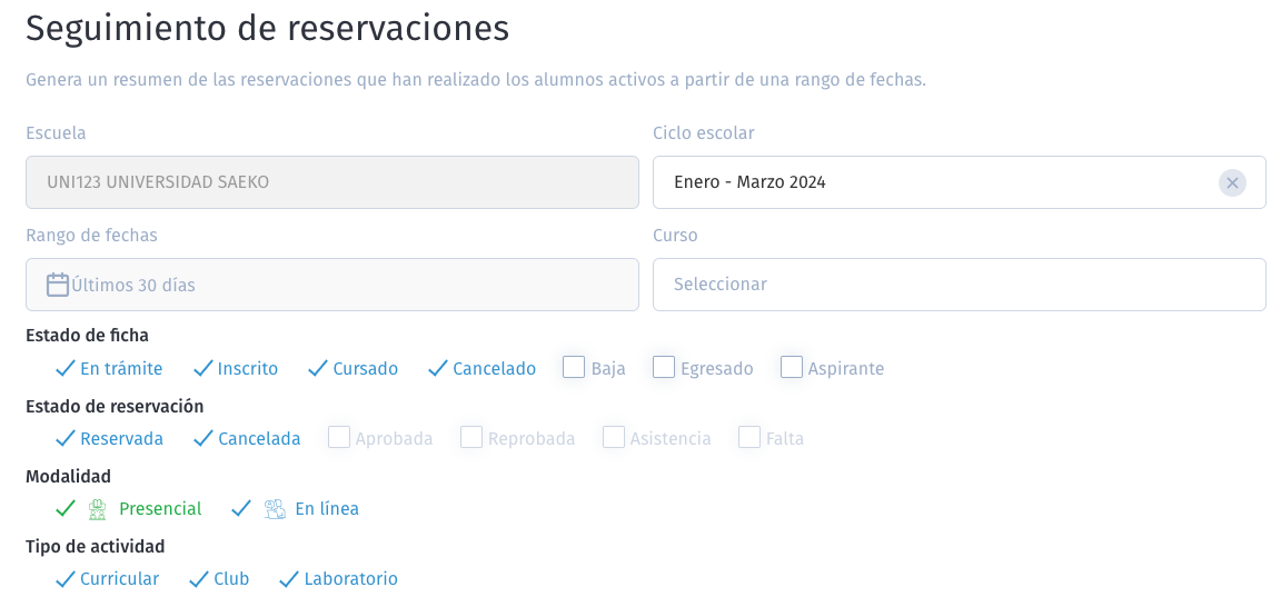 Seguimiento de reservaciones