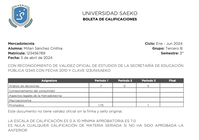 Boleta de calificaciones 