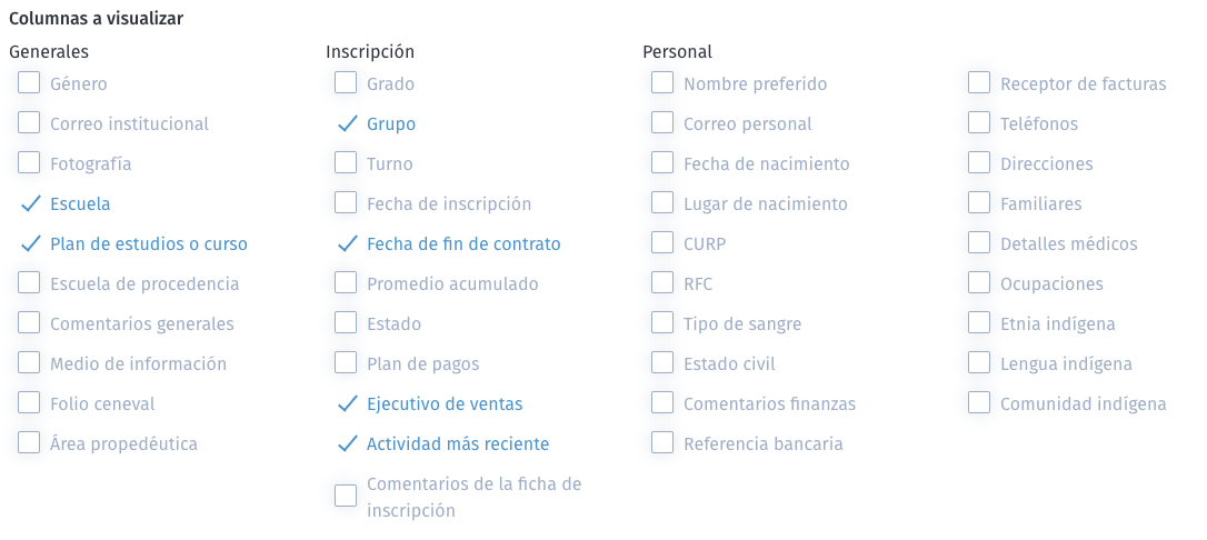 columnas reporte suscriptores